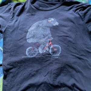 Black T-Shirt with Bear on Bicycle Graphic